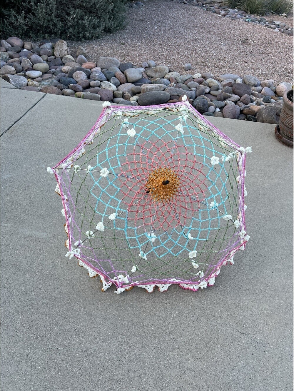 Colorful Handmade Crochet Parasol Umbrella Flowers Cosplay Collapsible Prop